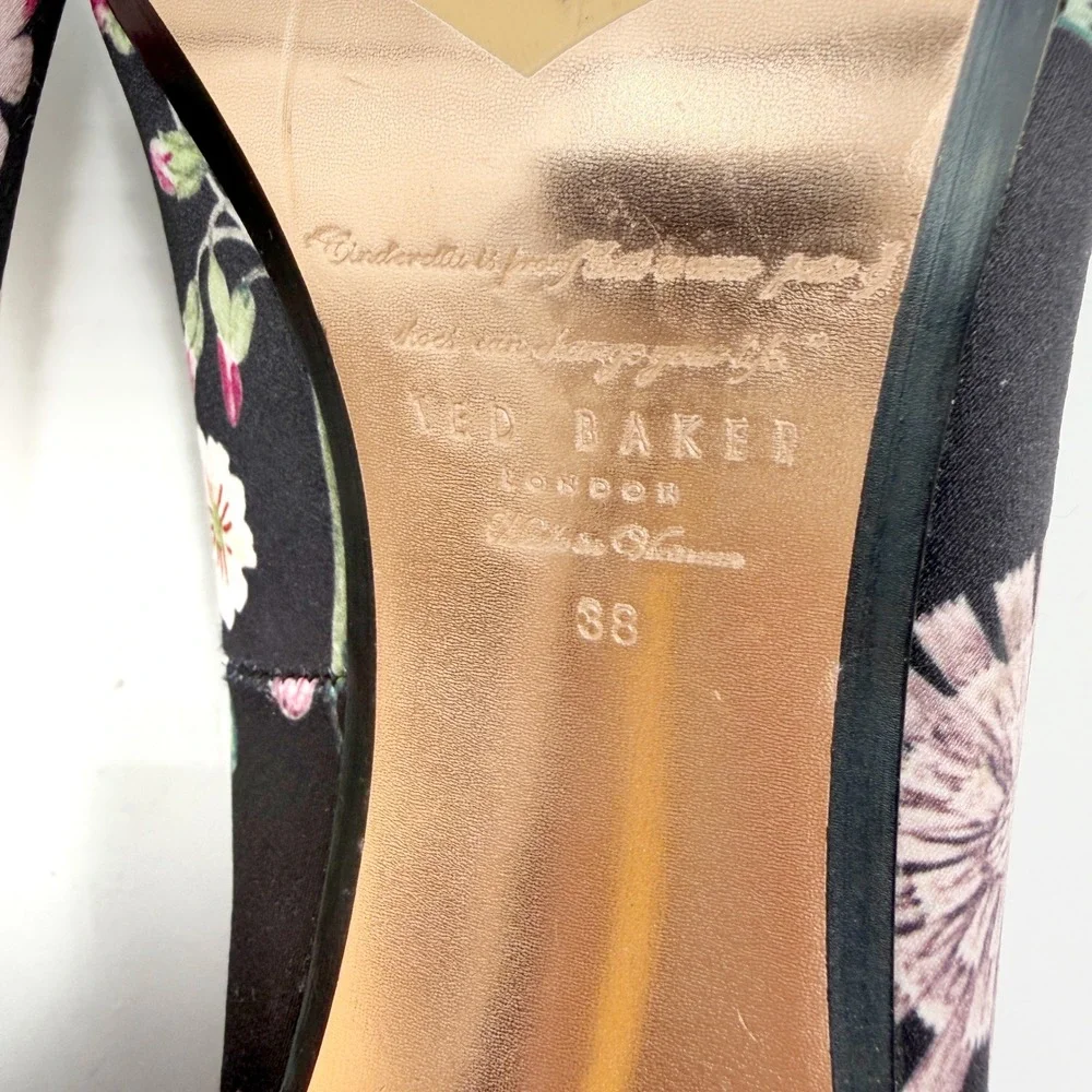 Ted Baker Neevo 3 Pumps Black Floral Pointed Toe Heels Womens 38 / 7.5 - Picture 8 of 8